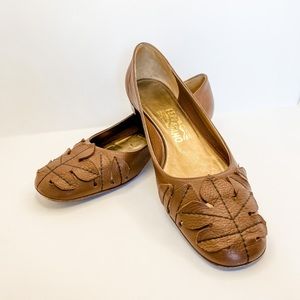 Salvatore Ferragamo Brown Leather Leaf Cut Out Ballet Flats 8.5